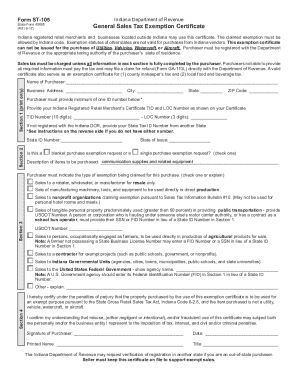 Indiana General Sales Tax Exemption Certificate