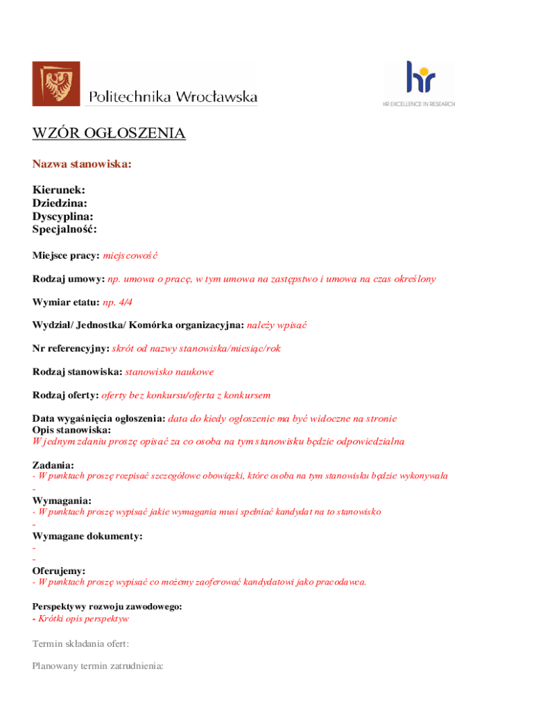Job Vacancy Announcement Form - Blank Fillable Template | Fill Out ...