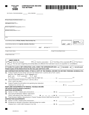 2025 Maryland Form 500 Corporation Income Tax Return Tax Year 2025 Form 500