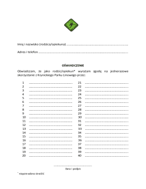 Parent Consent Form for Krynicki Park Linowy