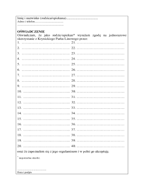 Parent Consent Form for Krynicki Park Linowy