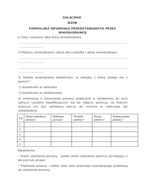 Polish De Minimis Aid Information Form