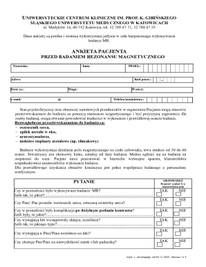 Patient Questionnaire for MRI