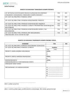 Medical History Form for CT Scan