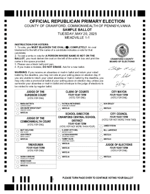 Pennsylvania Republican Primary Election Ballot