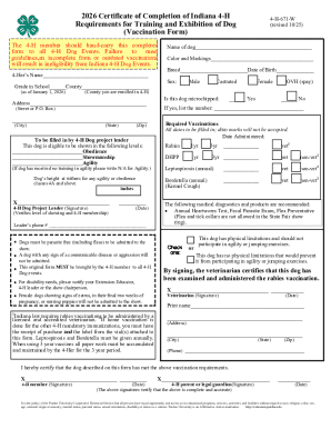 Indiana 4-H Dog Vaccination Form