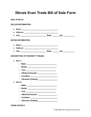 Illinois Even Trade Bill of Sale Form