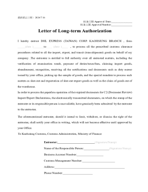 Letter of Long-term Authorization for Customs Clearance