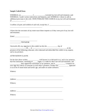 Codicil to Last Will and Testament