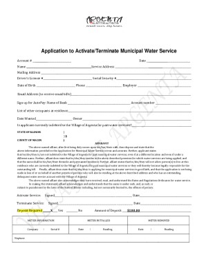 Application to Activate/Terminate Municipal Water Service