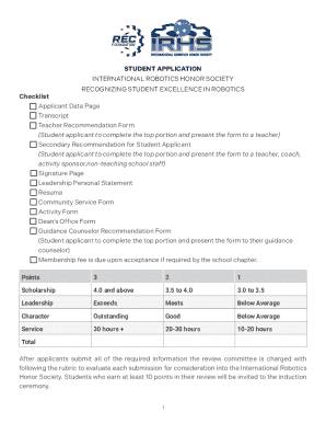 International Robotics Honor Society Student Application