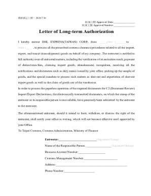 Letter of Long-term Authorization for Customs Clearance