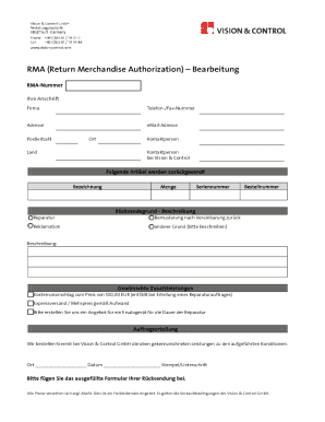 Return Merchandise Authorization Form