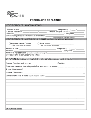 Quebec Healthcare Complaint Form