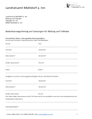 Bedarfsanzeige/Antrag auf Leistungen für Bildung und Teilhabe