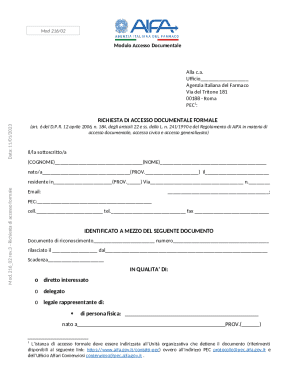 Italian Medicines Agency Document Access Request Form
