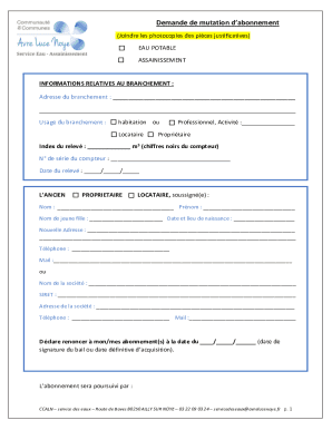 Water and Sewer Subscription Transfer Request