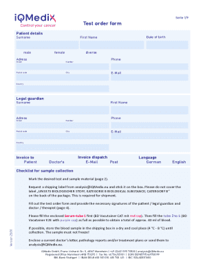 iQMedix Tumor Diagnostics Test Order Form