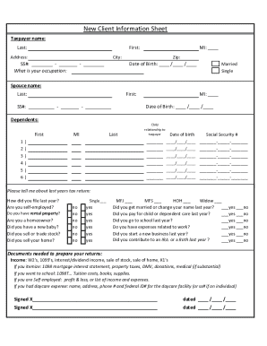 New Client Information Sheet