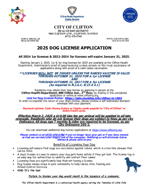 2025 Clifton Dog License Application