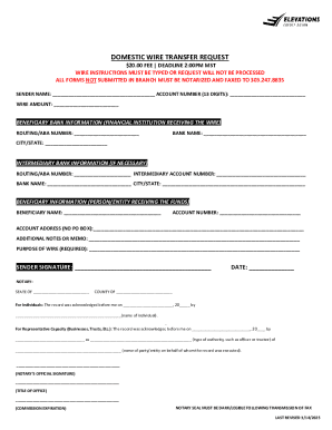 Domestic Wire Transfer Request Form