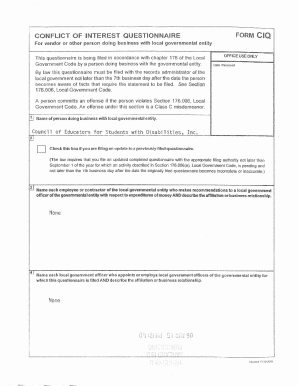 Conflict of Interest Questionnaire Form CIQ