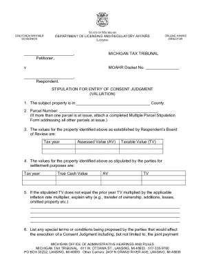 Michigan Tax Tribunal Consent Judgment Form