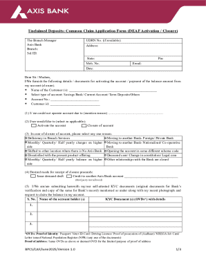 Unclaimed Deposits Claim Application Form