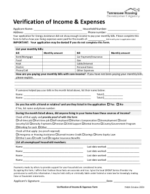 Verification of Income & Expenses Form