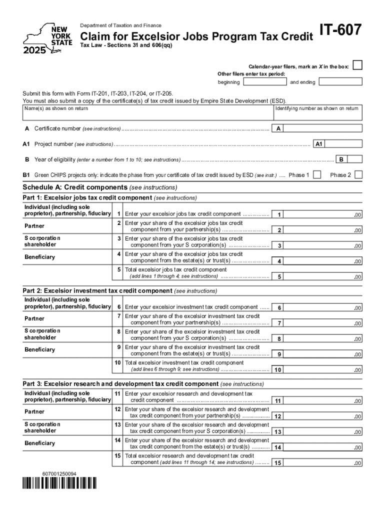 Form IT-607 Claim for Excelsior Jobs Program Tax Credit Tax Preview on Page 1