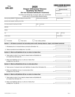 Oregon Unlicensed Tobacco Revenue Quarterly Tax Return