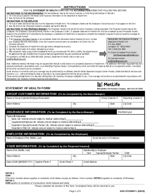 MetLife Statement of Health Form