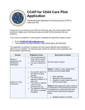 Rhode Island CCAP Child Care Pilot Application