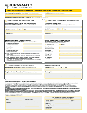 Mutual Fund Subscription Redemption Switching Form