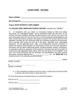 California Public Works Bid Form