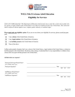 Arizona Adult Education Eligibility Form