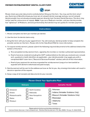 Member Reimbursement Dental Claim Form