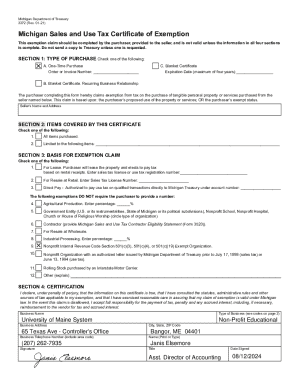 Michigan Sales and Use Tax Certificate of Exemption