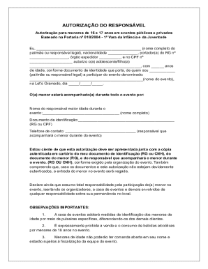Minor Event Authorization Form