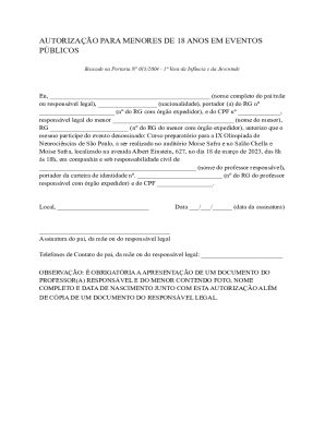 Authorization for Minors Under 18 for Public Events