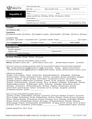 Hepatitis A Case Report Form
