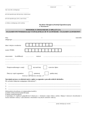Polish Exam Fee Waiver Application