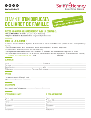 French Family Book Duplicate Request Form