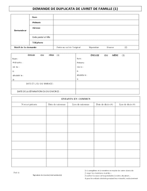 Demande de duplicata de livret de famille