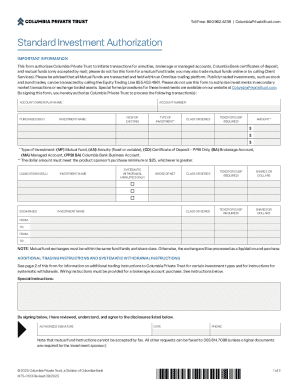 Standard Investment Authorization Form