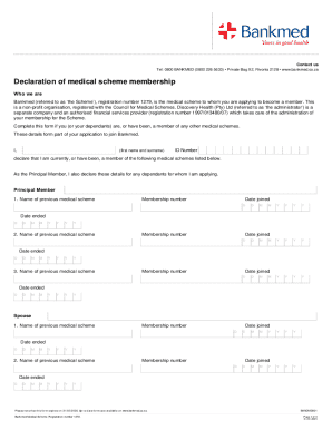 Bankmed Medical Scheme Membership Declaration Form