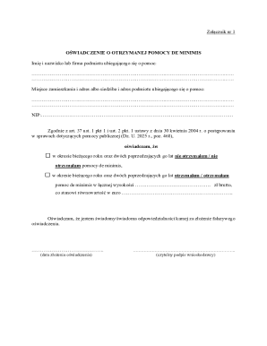 De Minimis Aid Declaration Form