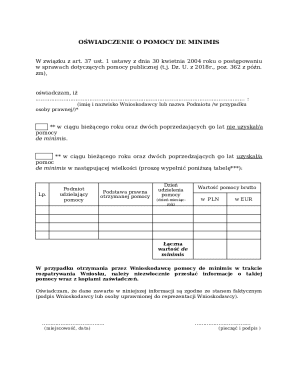 Oświadczenie o Pomocy De Minimis