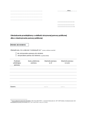EU De Minimis Aid Declaration Form