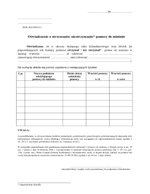 De Minimis Aid Declaration Form